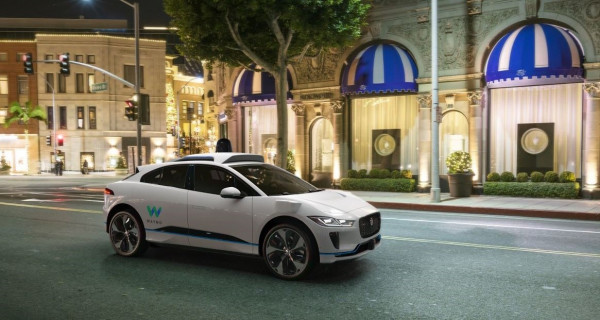 Driverless car on city street 
