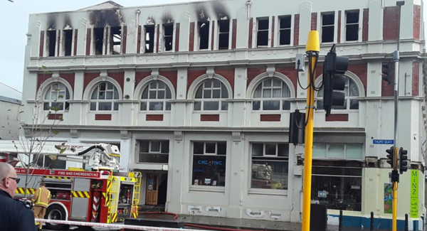 Cordoned off Thain building after the fire 