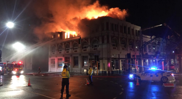 Fire crews in front of the Thain Building blaze 