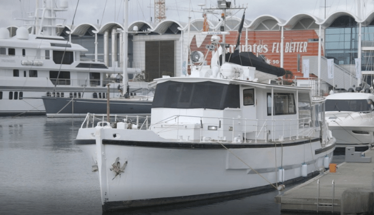 Boat moored at Viaduct Harbour 