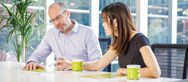 insurance broker having a conversation with a client