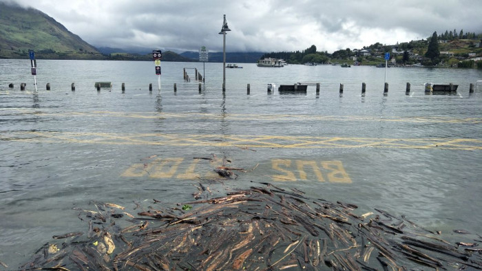 Flooded lakefront in Wanaka